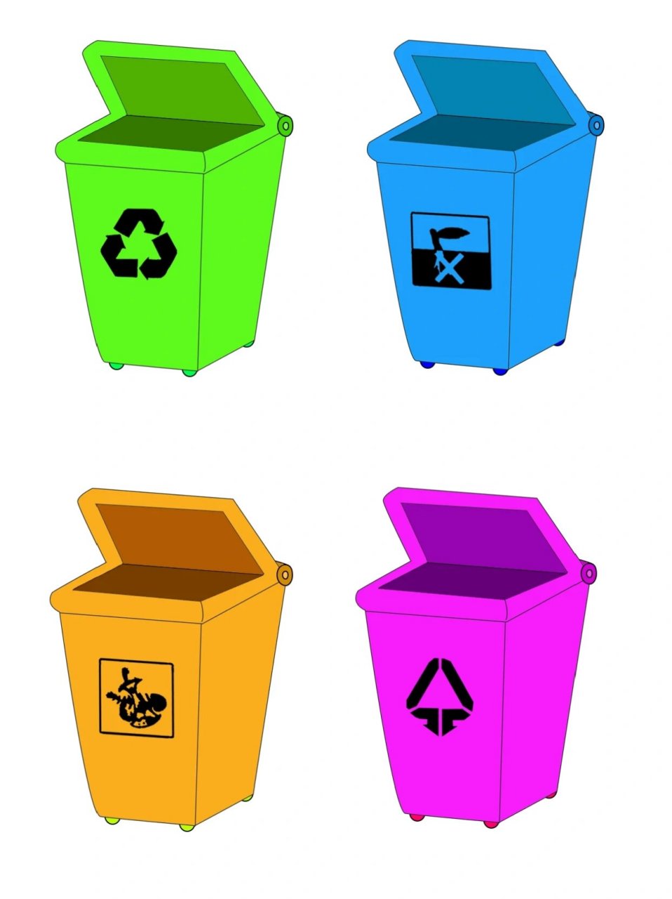 垃圾桶简笔画四种分类图片