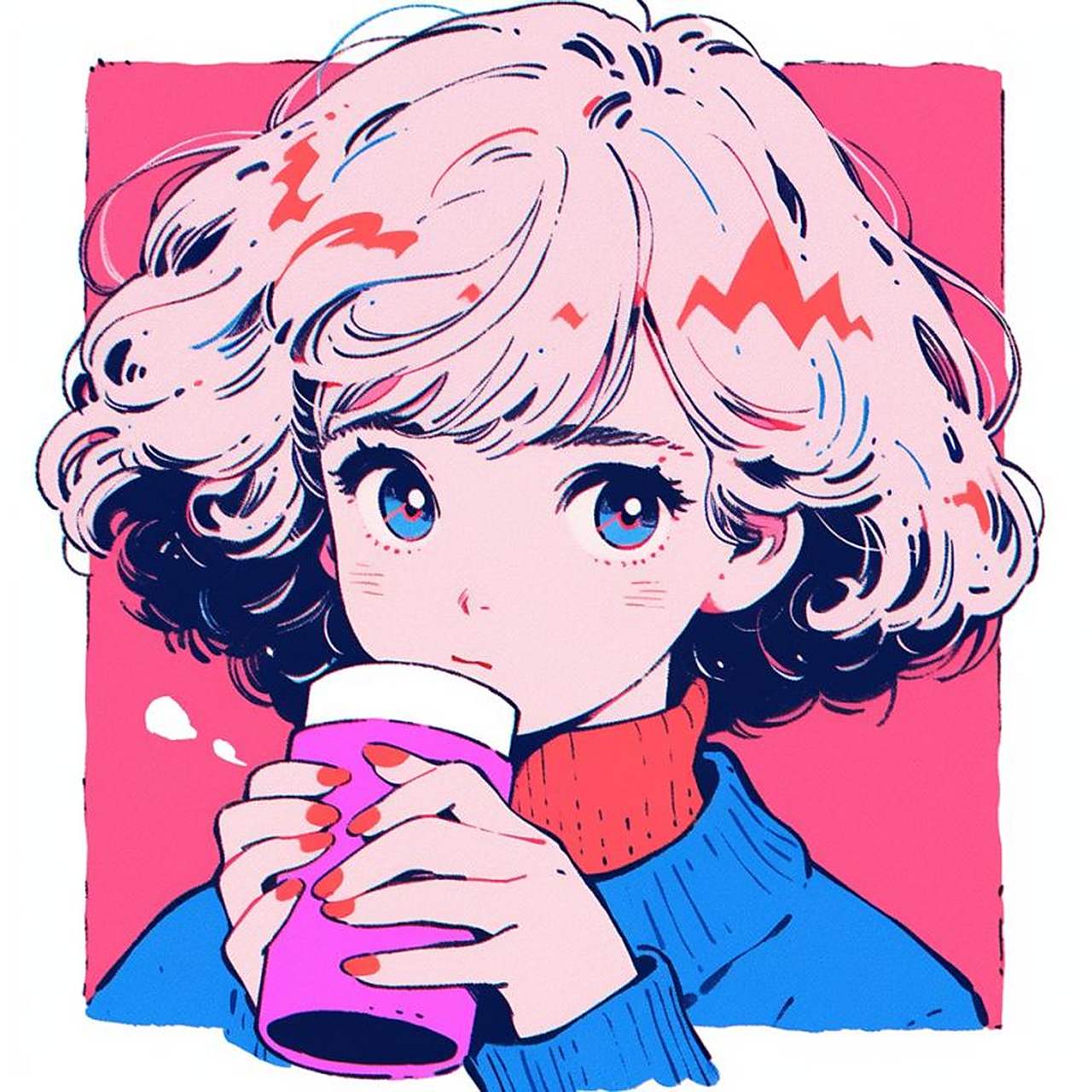 涂鸦风咖啡女孩 ai绘画头像女生头像