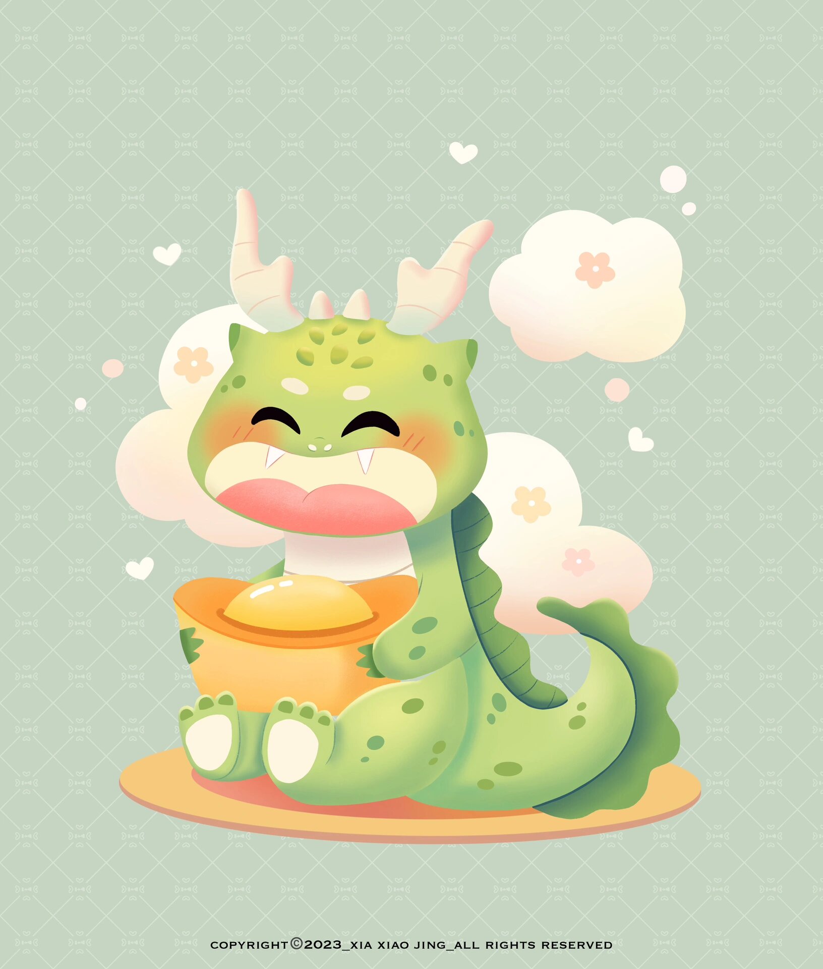 【必收藏】龙年卡通形象 画了一只小青龙插画