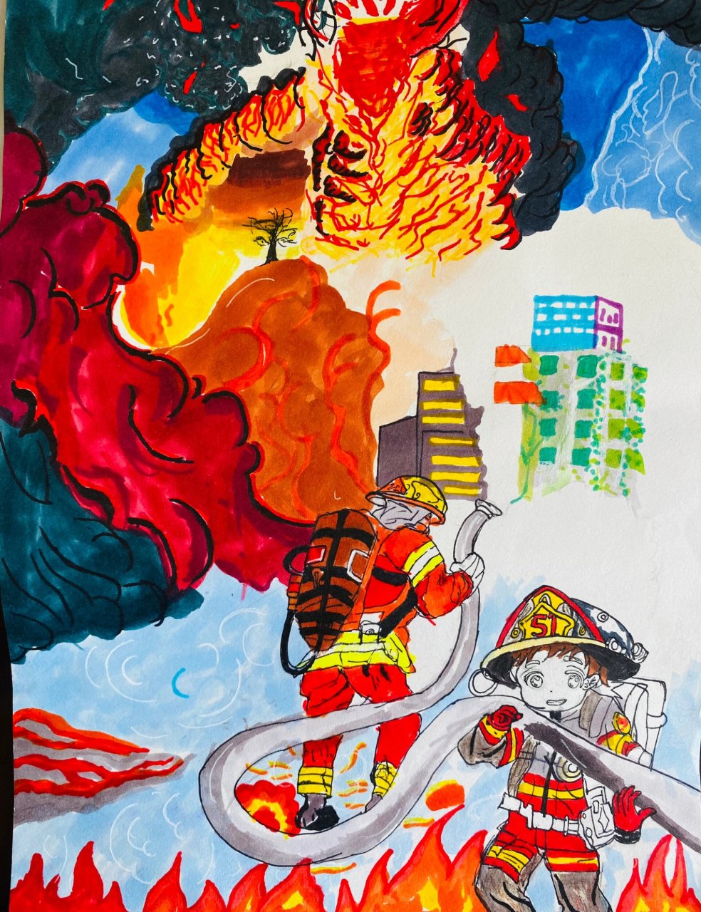 119消防主题绘画 学生作品 119消防主题绘画 学生完成作品 24h 在线