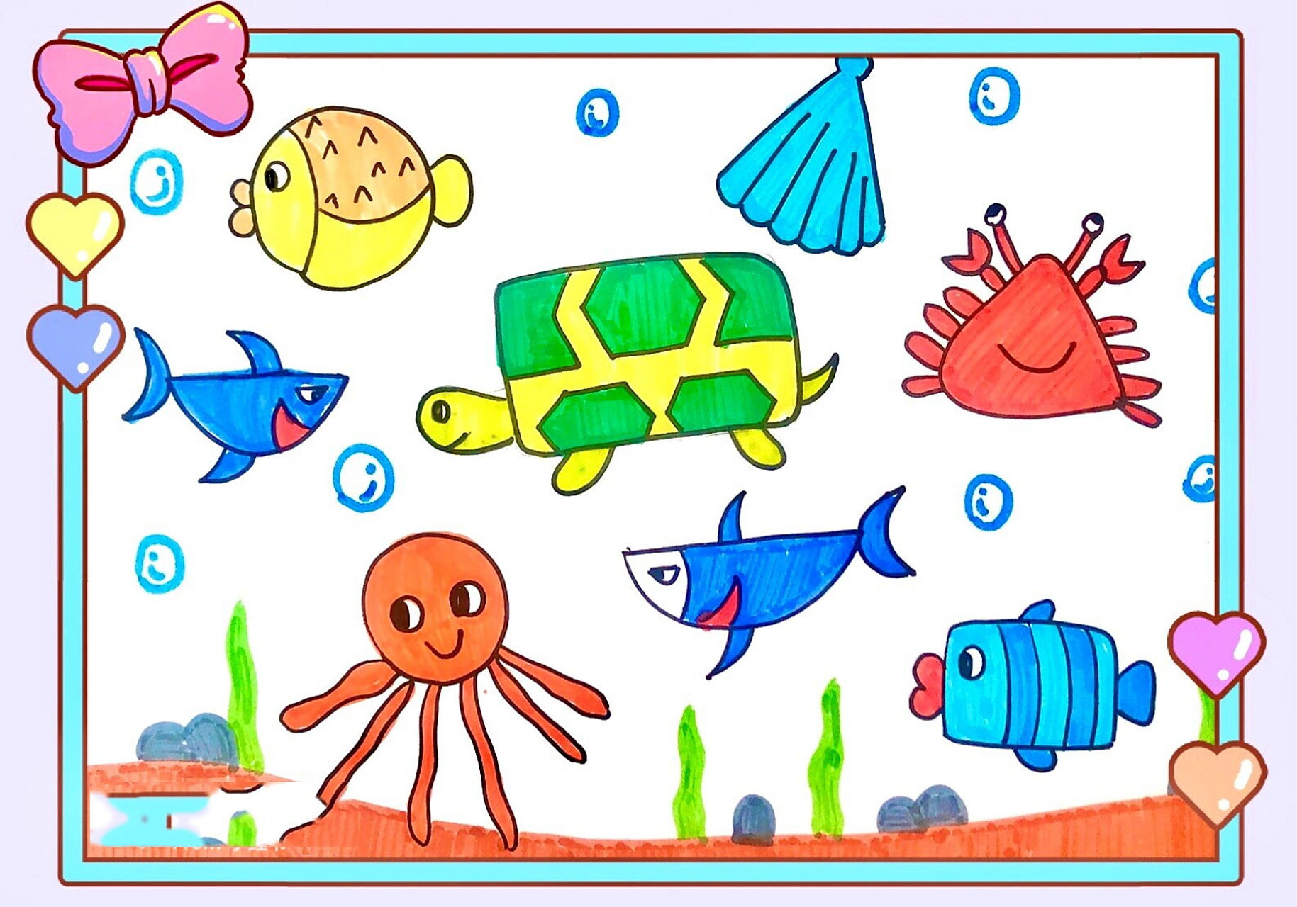 海底世界儿童画/简笔画 可爱海底世界儿童创意画 难度:简单 适合3-5岁