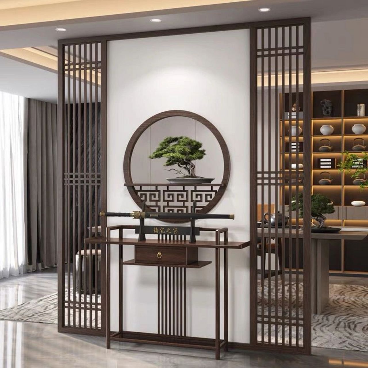 新中式屏风隔断客厅玄关遮挡禅意办公室茶室 屏风可以阻挡调节室内
