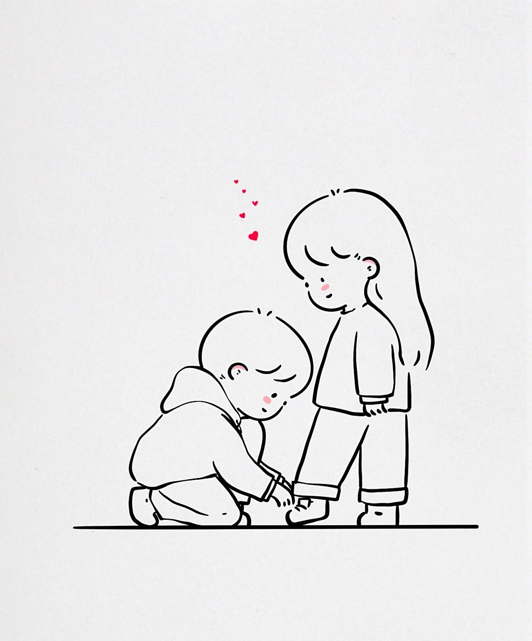 情侣简笔画:那个给你系鞋带的男生7815 简笔画教程 情侣日常 手绘