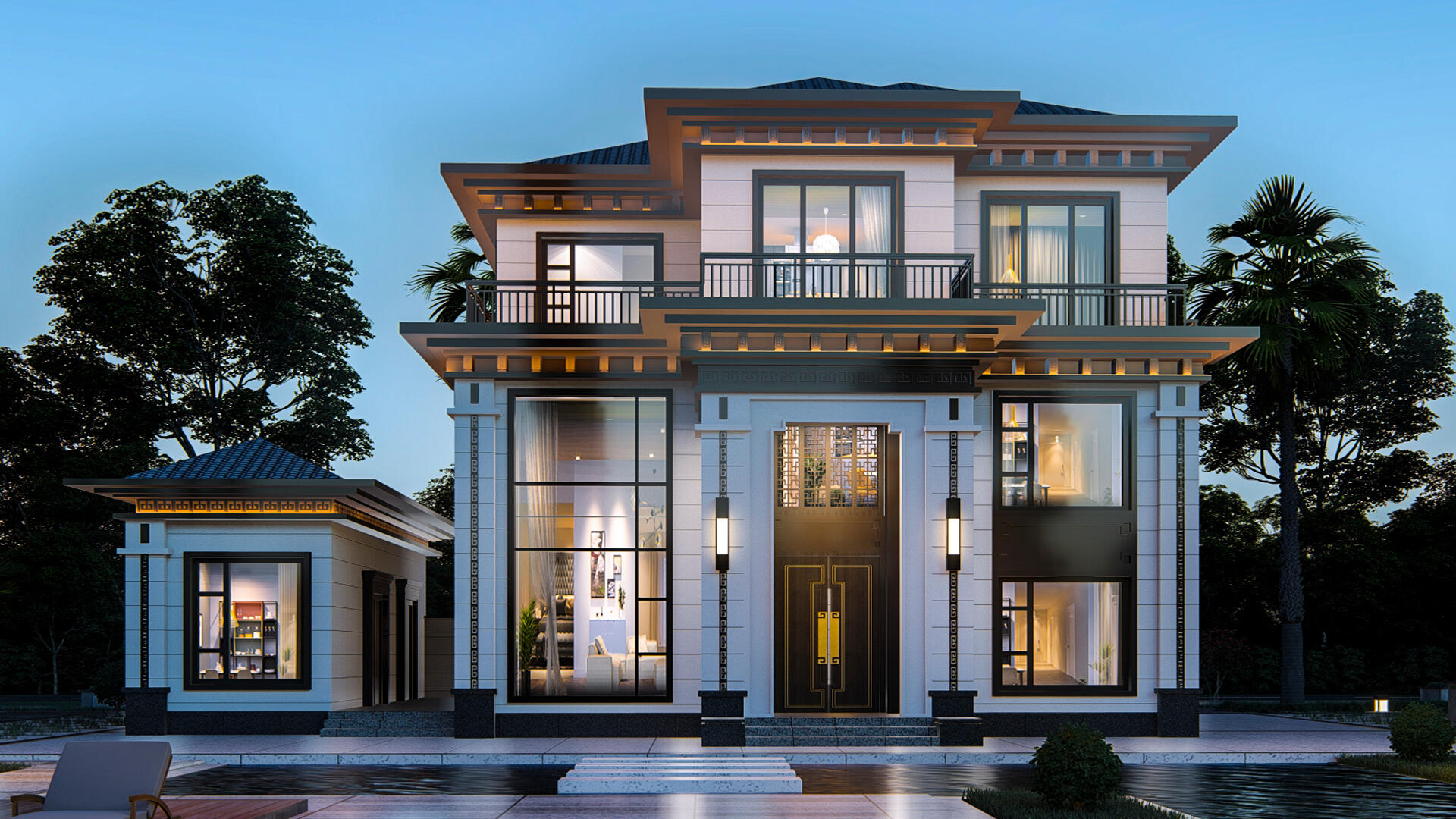 四川泸州泸县三层新中式别墅带附属房设计