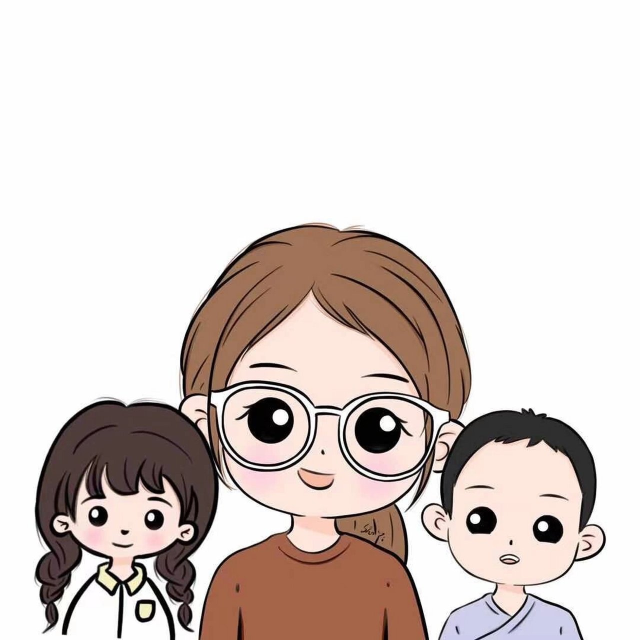 亲子头像|妈妈带一儿一女 #亲子# #头像分享# #绘画# #可爱头像# #一