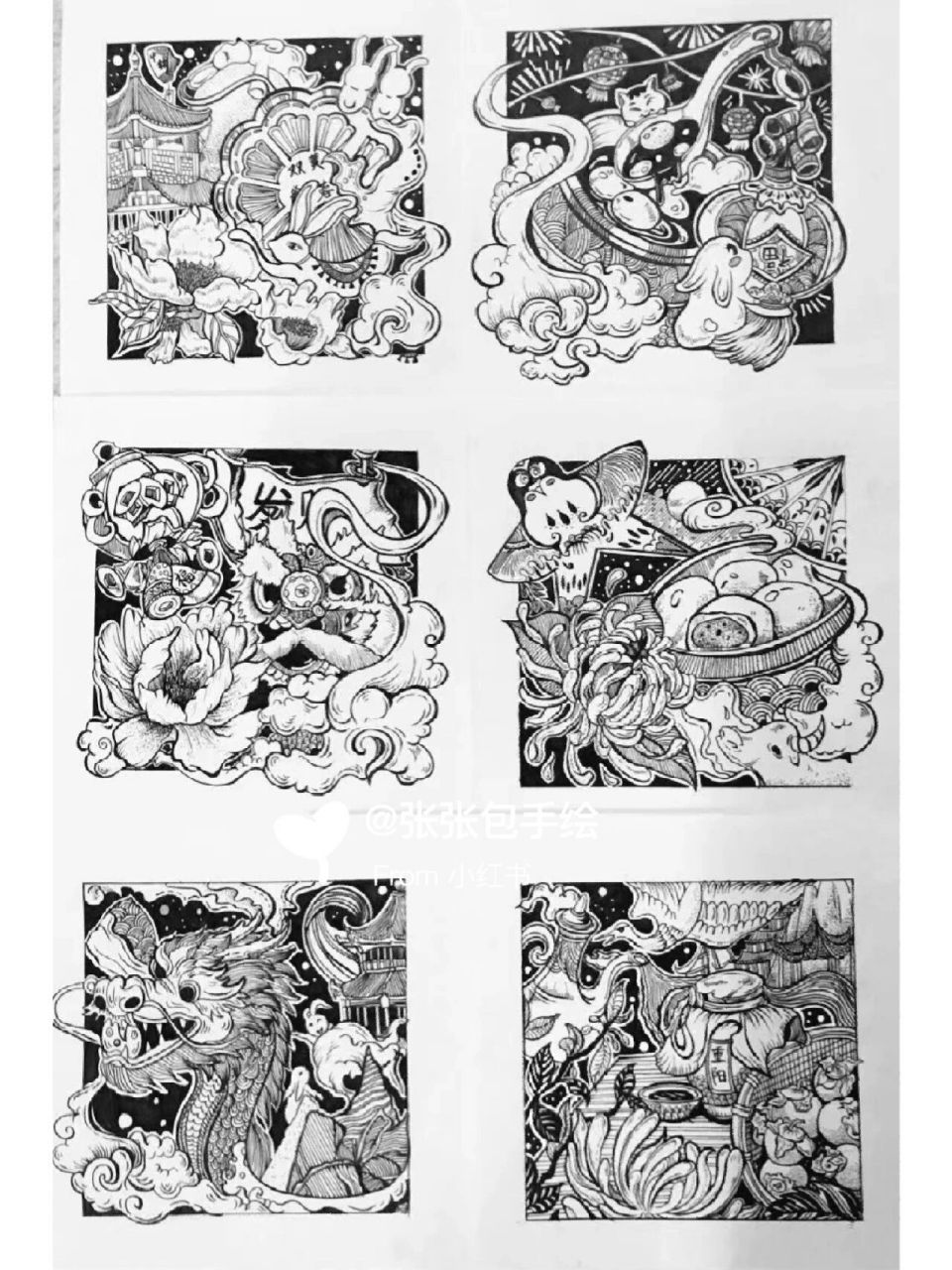 传统节日黑白装饰画