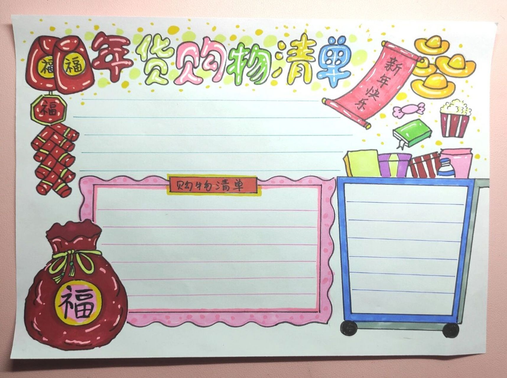 零基础画画打卡/小红薯的宝宝们你要的内容版的年货清单手抄报来啦,应