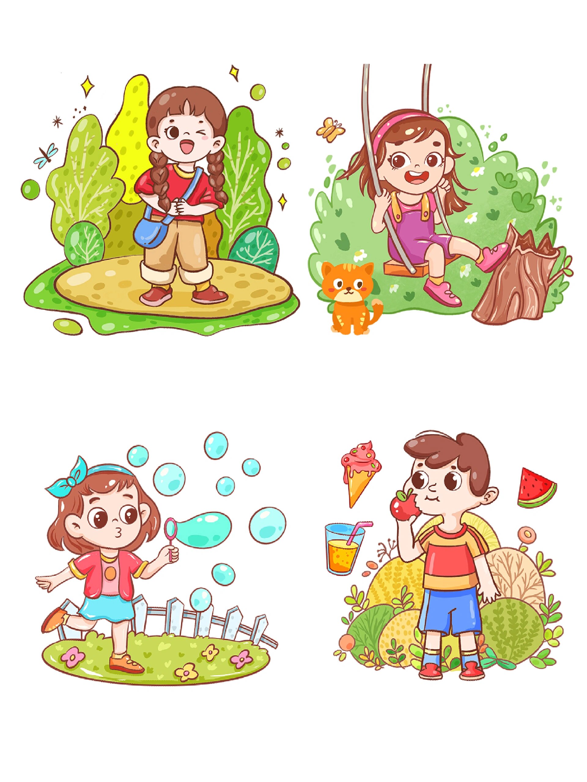 夏天卡通二次元人物插画|免扣素材分享 96炎炎夏日,小朋友们最喜欢