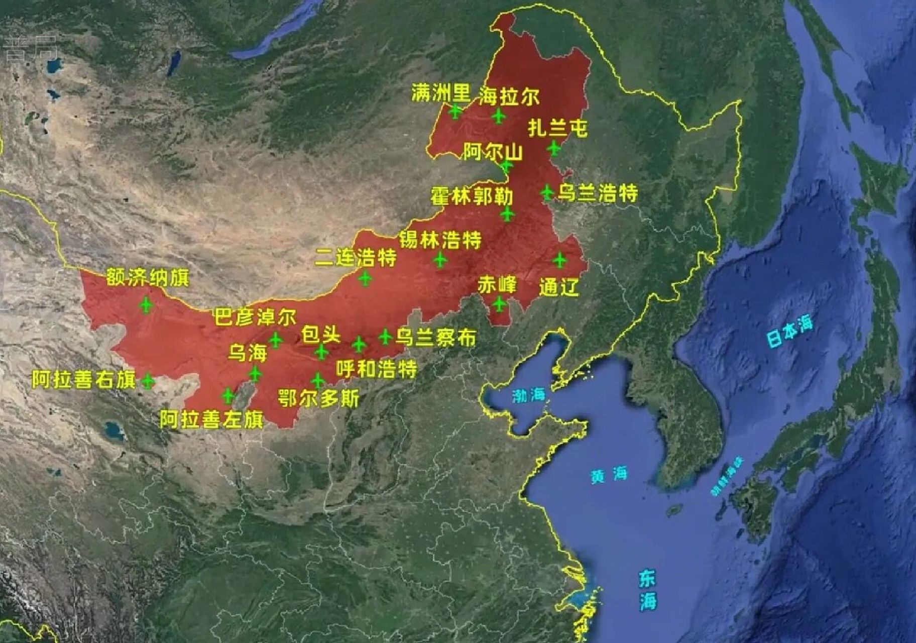 内蒙20座机场分布图,各省区里排名很靠前 大家知道内蒙古的机场为什么