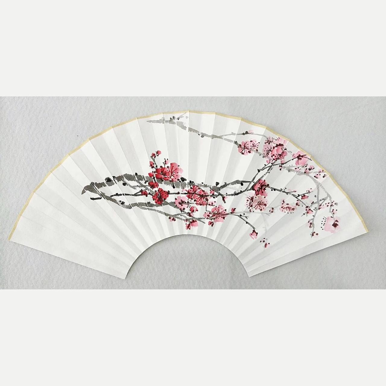 国画梅花扇面