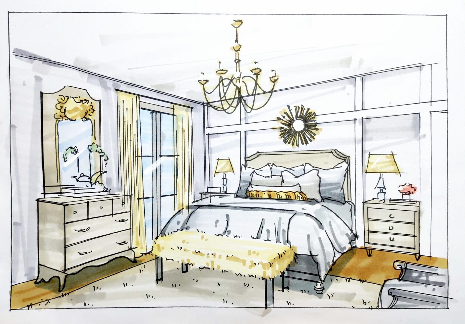 「手绘篇」室内设计效果图手绘5～10 欧式风格室内设计效果图一组