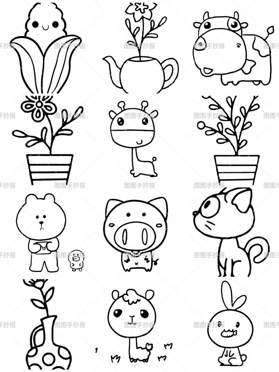 版幼儿园宝宝图画绘画可打印素材幼儿涂色画填色简笔画卡通动物飞机公