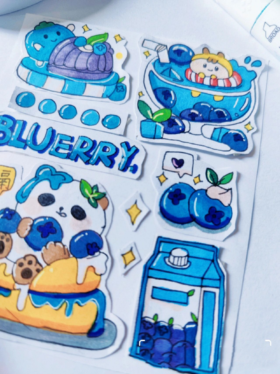 自制奶盖熊蓝色系贴纸 画的不好勿喷