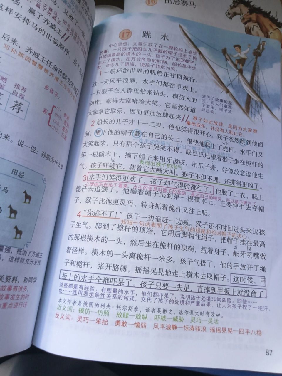 五年级下册第6单元第17课跳水课堂笔记 五年级下册第6单元第17课跳水