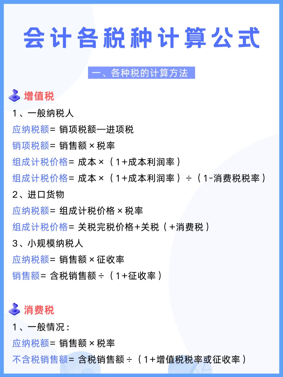 价税合计公式一览表