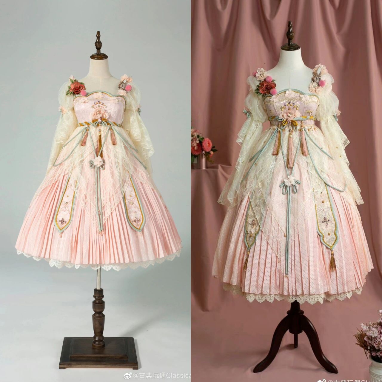 古典玩偶牡丹小兔子人台图对比 是小兔子和短款大兔子的对比!