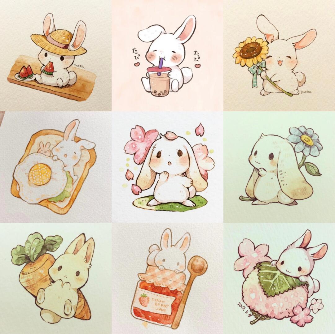 水彩分享:超治愈的可爱小兔子