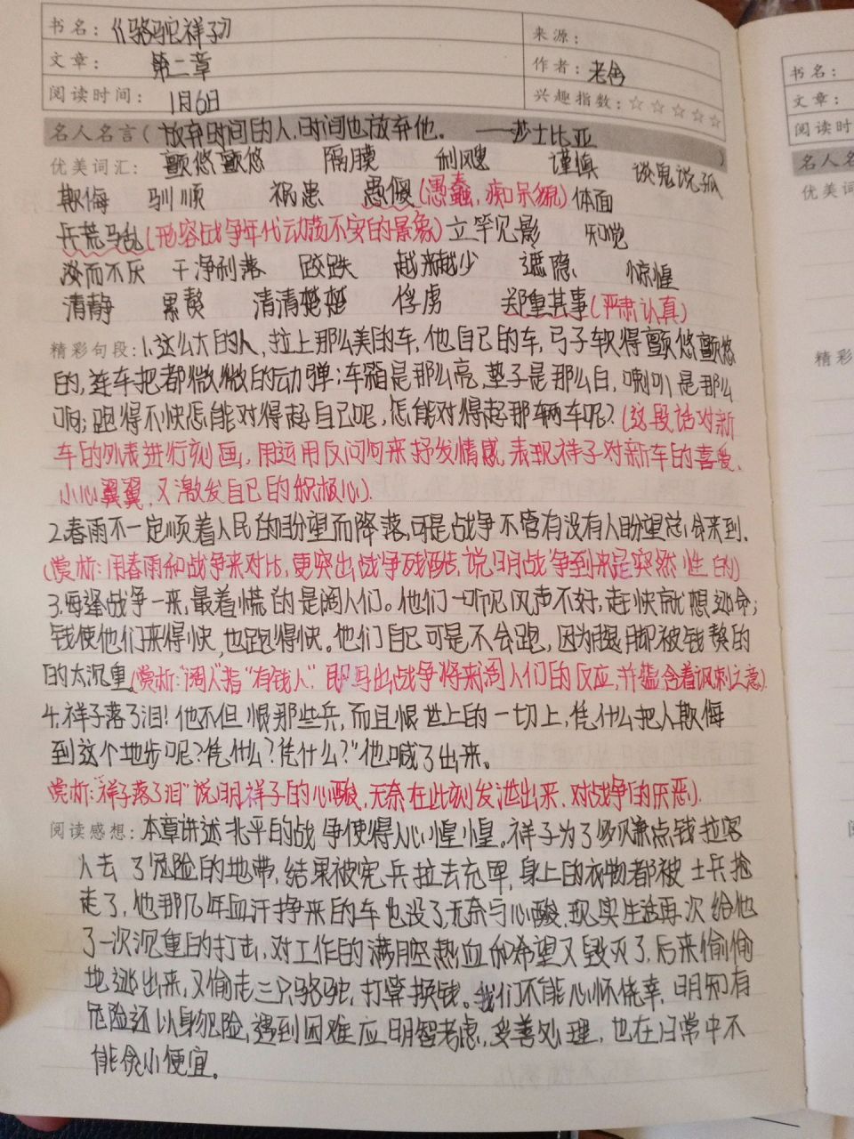 骆驼祥子第2章读书笔记
