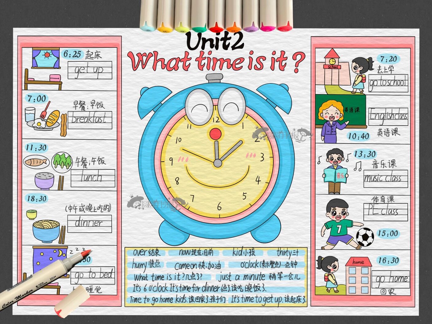 四年级下册英语小报unit2 what time