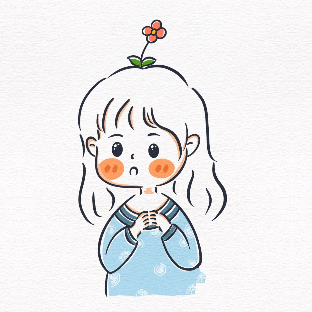 94头顶长花的女孩q版头像 可可爱爱的少女头像,卡哇伊的简笔画犯耨