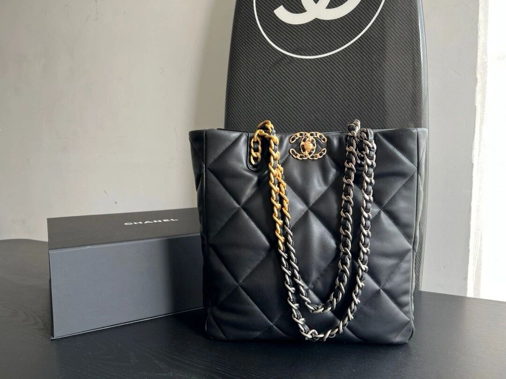 chanel 19bag tote托特包 菱格纹单肩手提包 901680 新品 香奈儿原