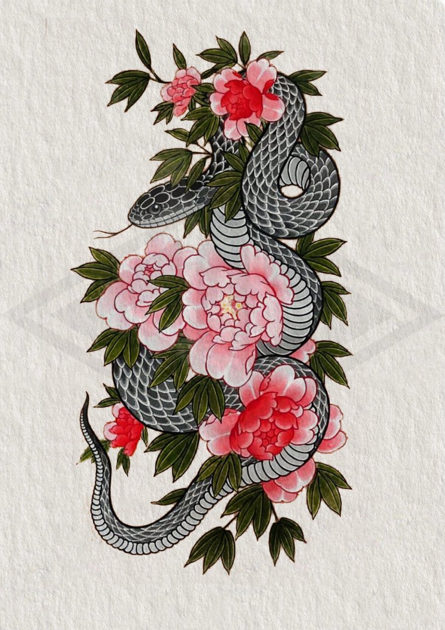 传统纹身题材-蛇(2) 蛇又被称为"小龙",蛇一直都是非常吉祥富贵的象征