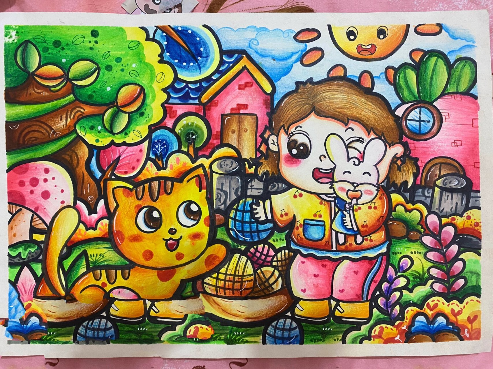 儿童画《快乐的一天》 临摹77创作