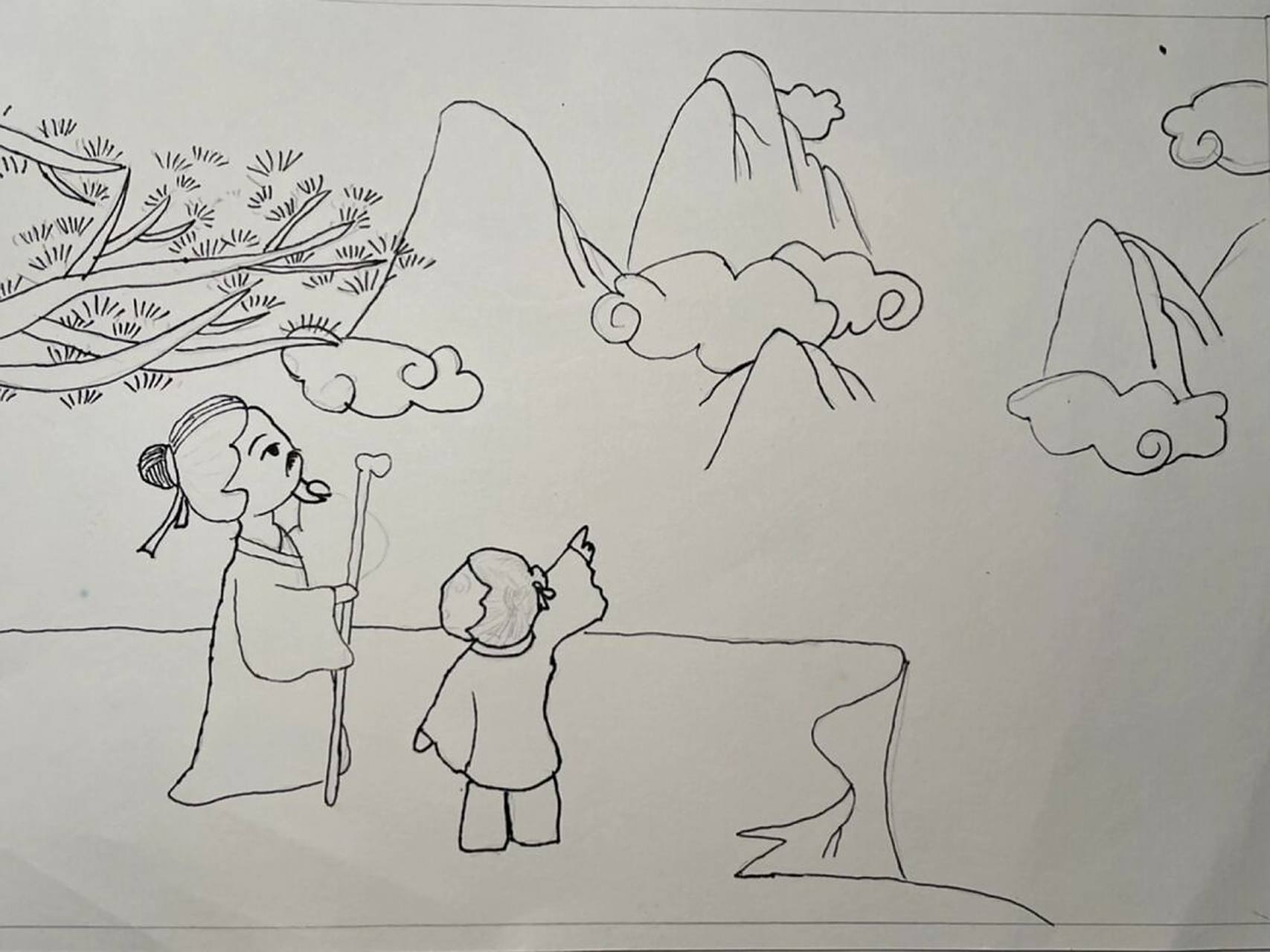 古诗配画《寻隐者不遇》彩图,线稿              古诗《寻隐者不遇》