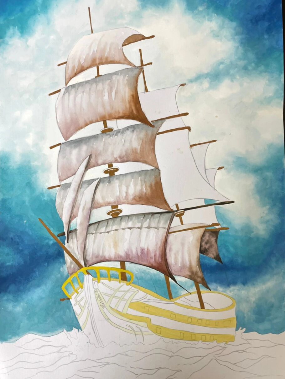 水彩原来可以这么画 一帆风顺分享 附线稿哟 喜欢这样