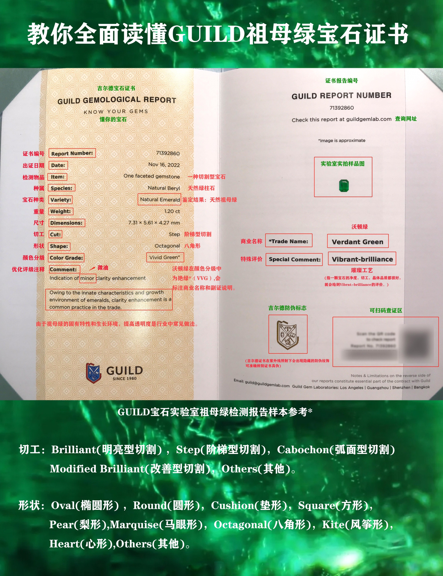 教会你吉尔德祖母绿证书如何看 还有不会看祖母绿guild证书看过来,在