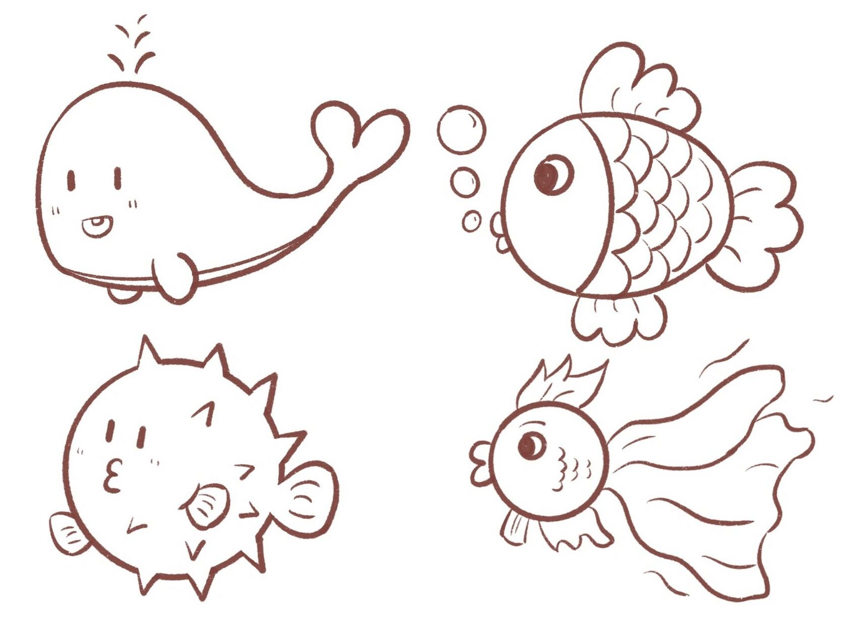 简笔画|各种鱼鱼简笔画 今天是水里游主题!