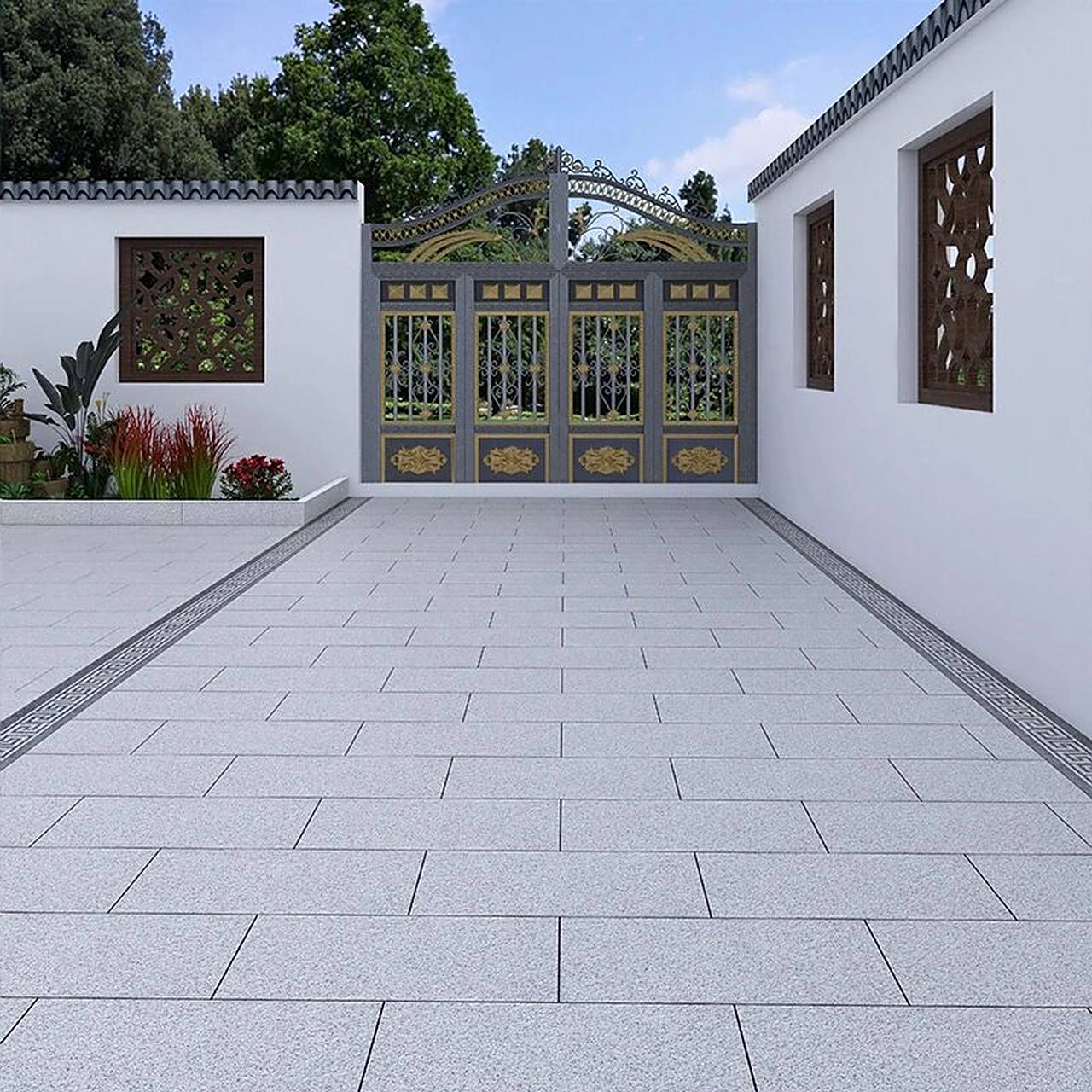 最全地铺石庭院93效果图 庭院装修怎么拍配最好看 生态地铺石,生态