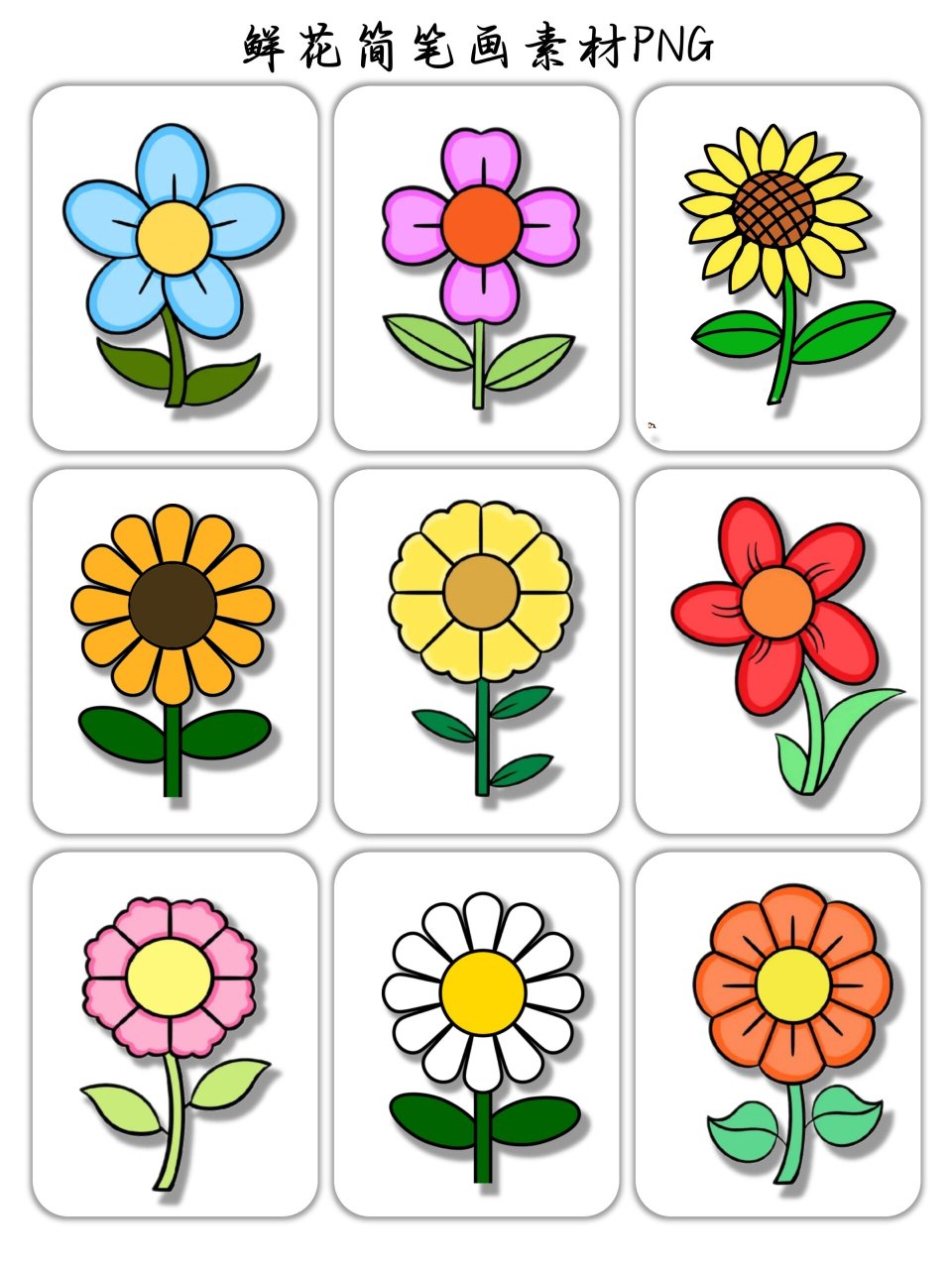 97花儿绽放| 花朵简笔画素材,建议收藏!