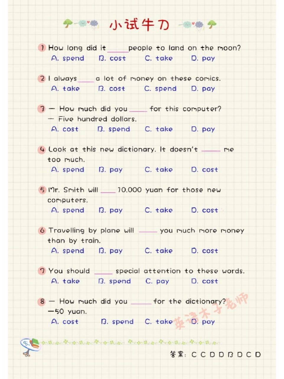 73英语中四个"花费",怎么花,今天终于弄明白啦!