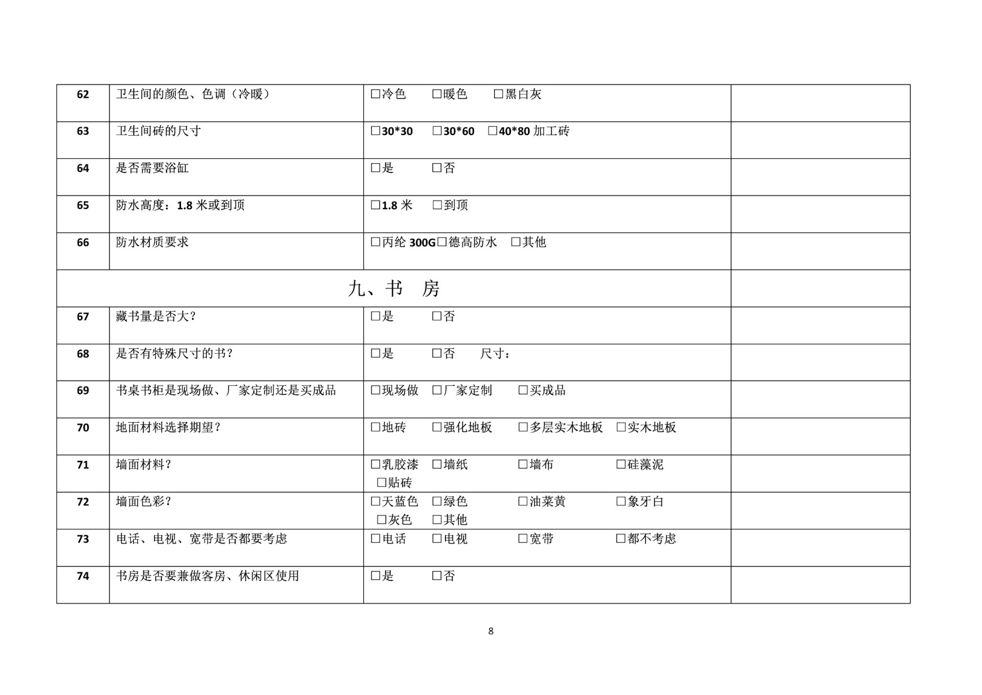 客户装修需求信息表图片