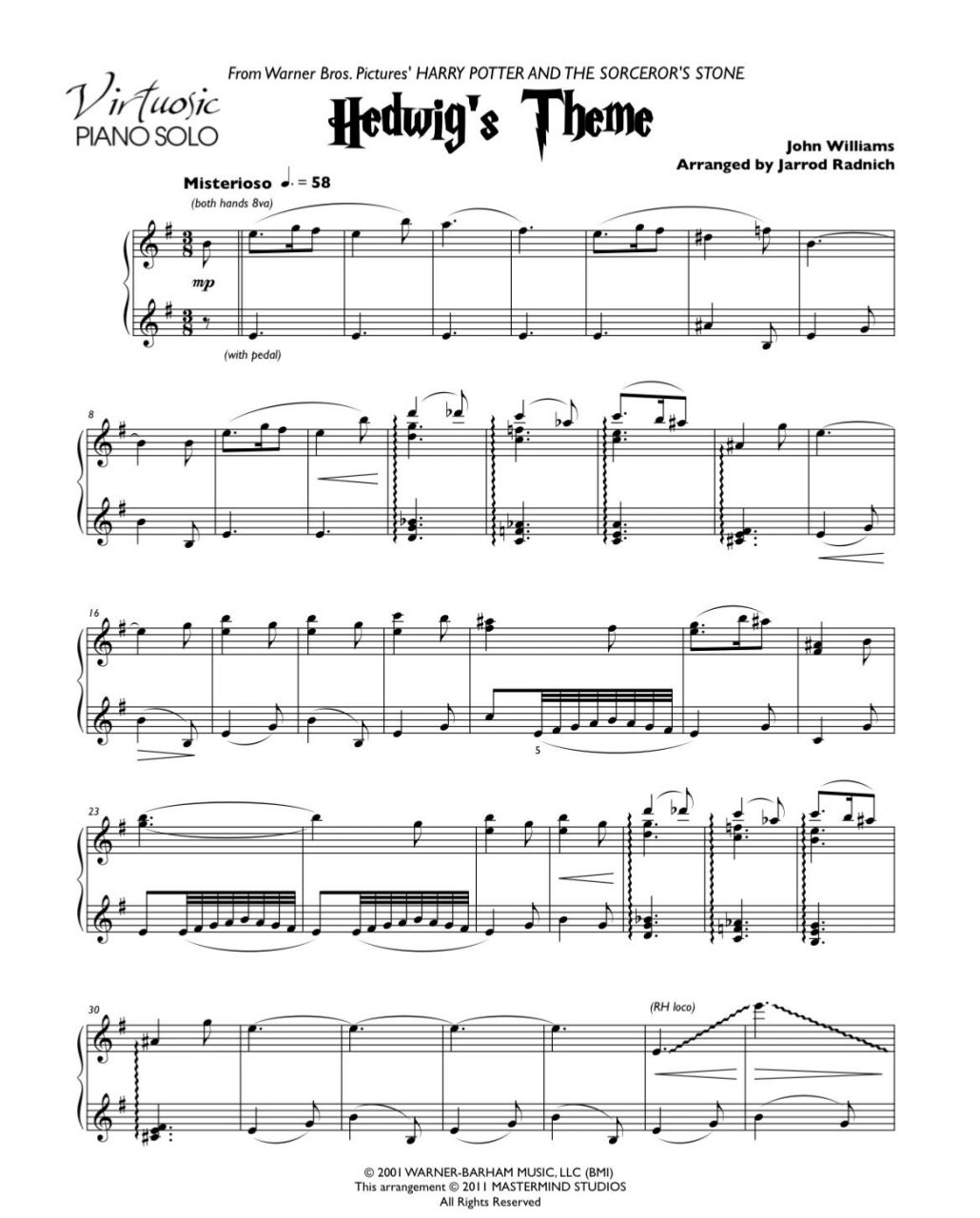 万圣节99哈利波特《海德薇主题》钢琴谱(两种) 一起进入哈利波特