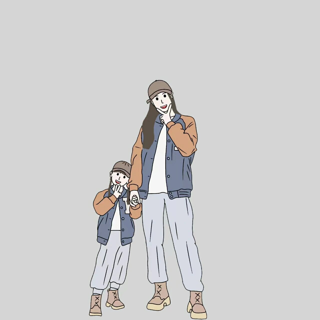 原创手绘亲子头像母女母子萌娃头像无水印 你欺负我吵架无处可去,欺负