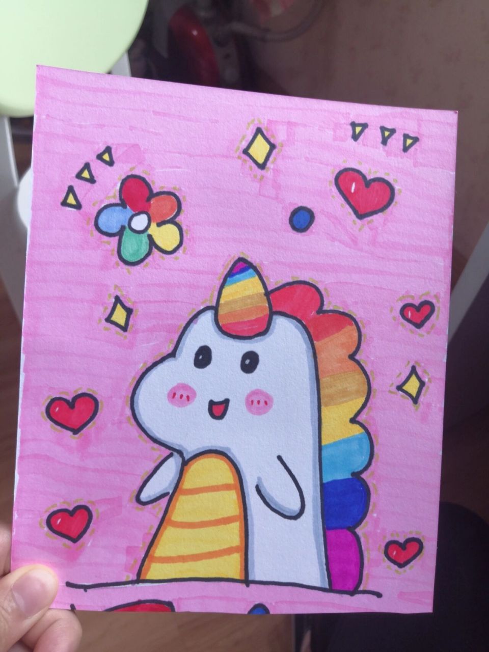 可爱卡通画/ 彩虹独角兽/附步骤 马克笔 弟弟过生日给他买了新的画笔