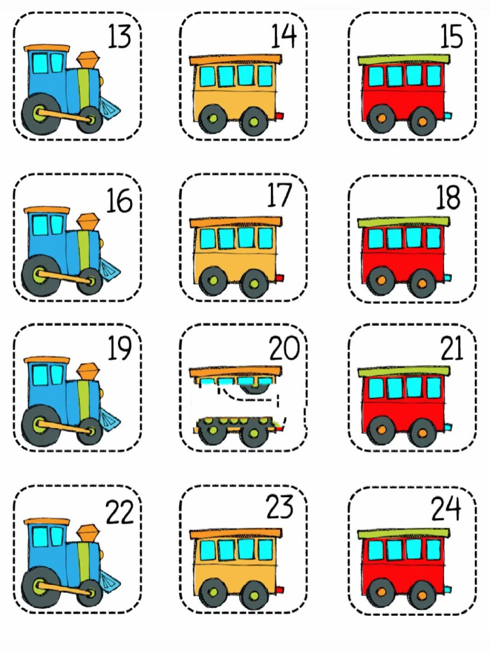 幼儿园/数学/益智区/小火车数字排序/可打印 今日宝藏分享: 数学区