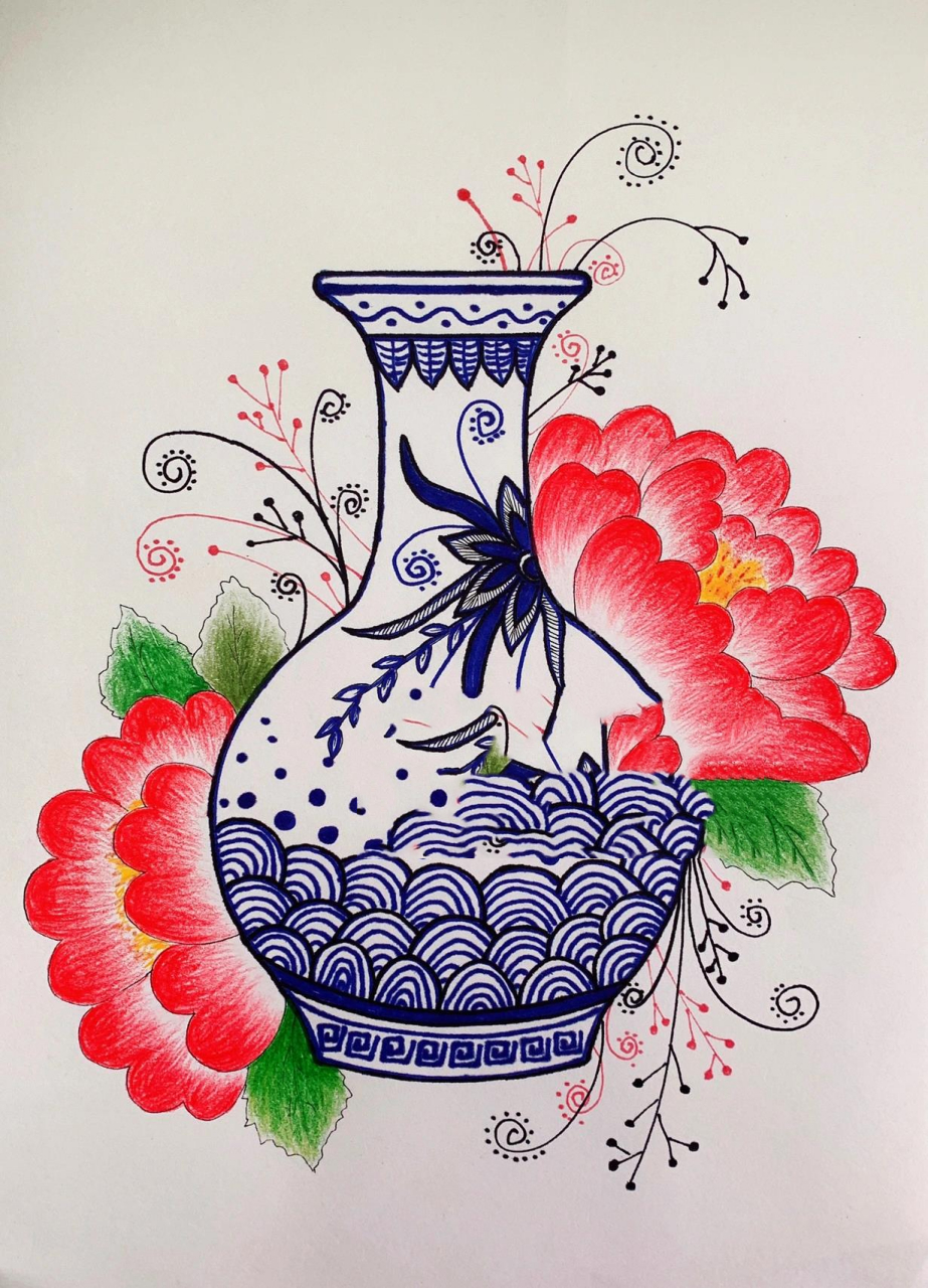 青花瓷花瓶创意画 青花瓷花瓶创意画