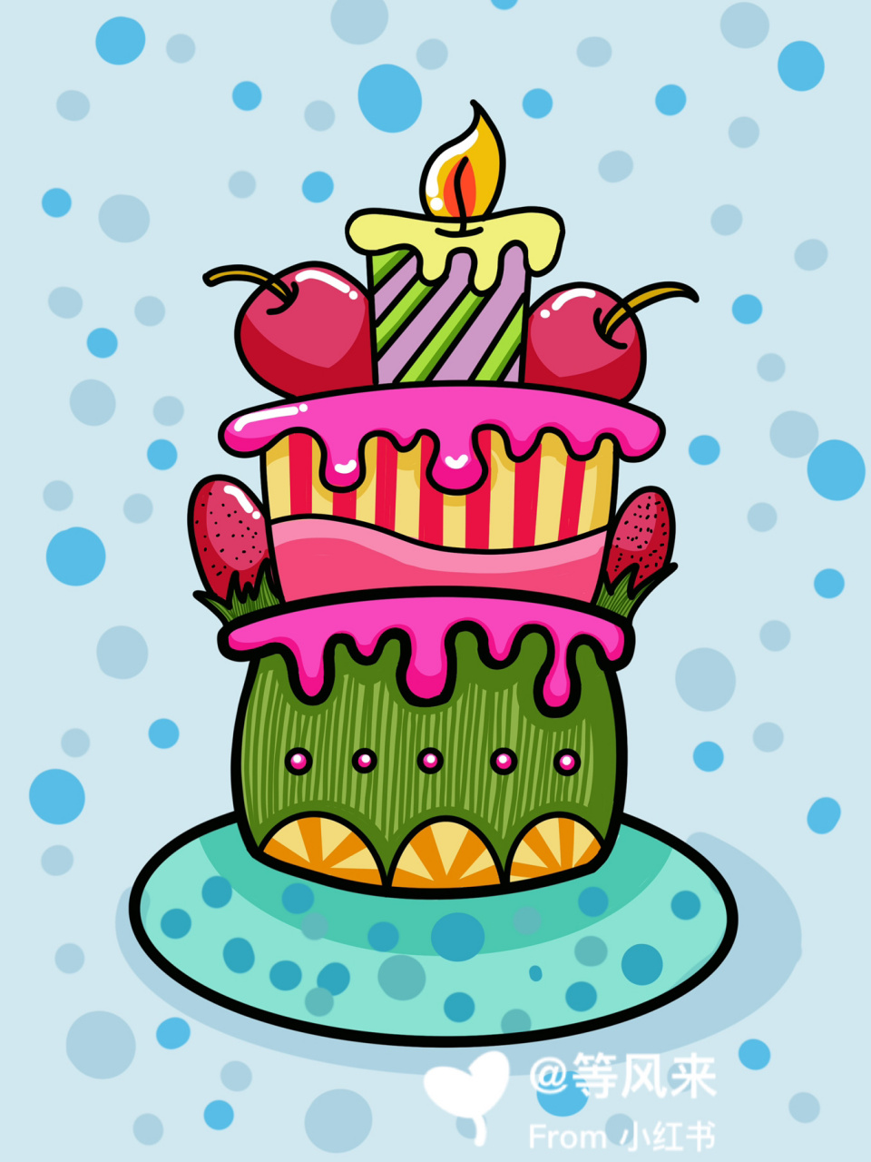 生日蛋糕 儿童画 创意画 带线稿哦 