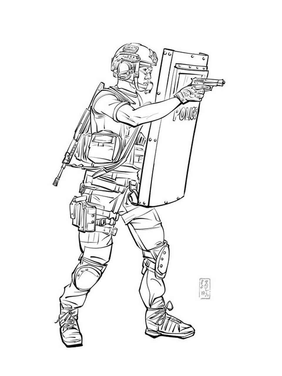 《特种部队54特警》钢笔淡彩 白描 线性速写