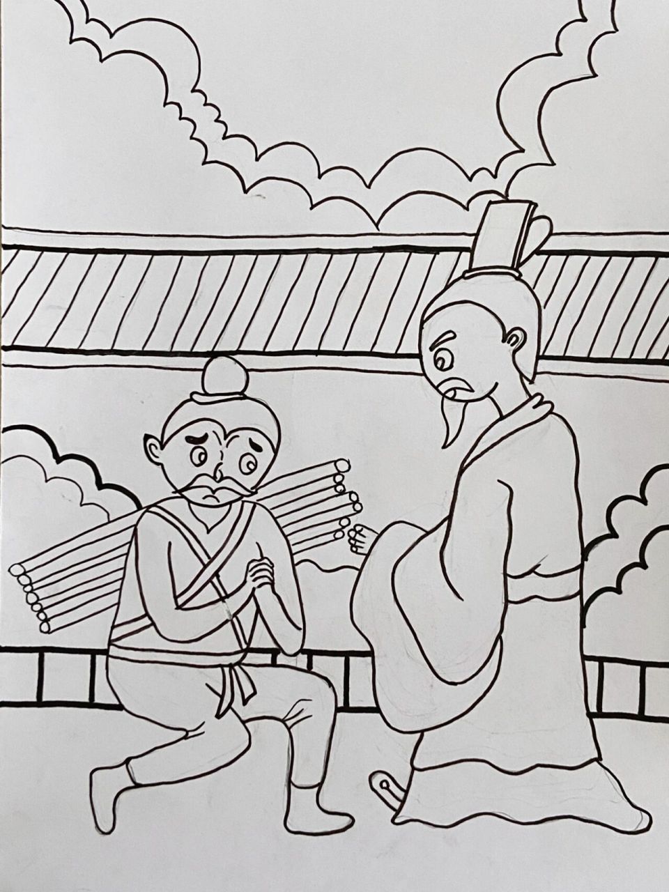 马克笔|《负荆请罪》寓言故事绘画图片步骤
