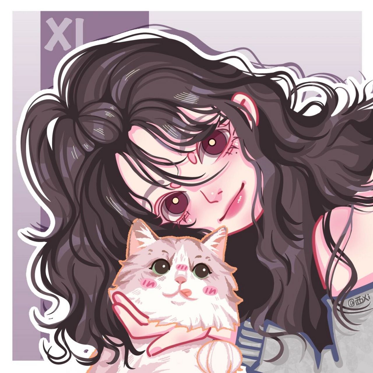 78歪头杀7015摸了个猫咪 78卡通头像上色过程图(附线稿) 78