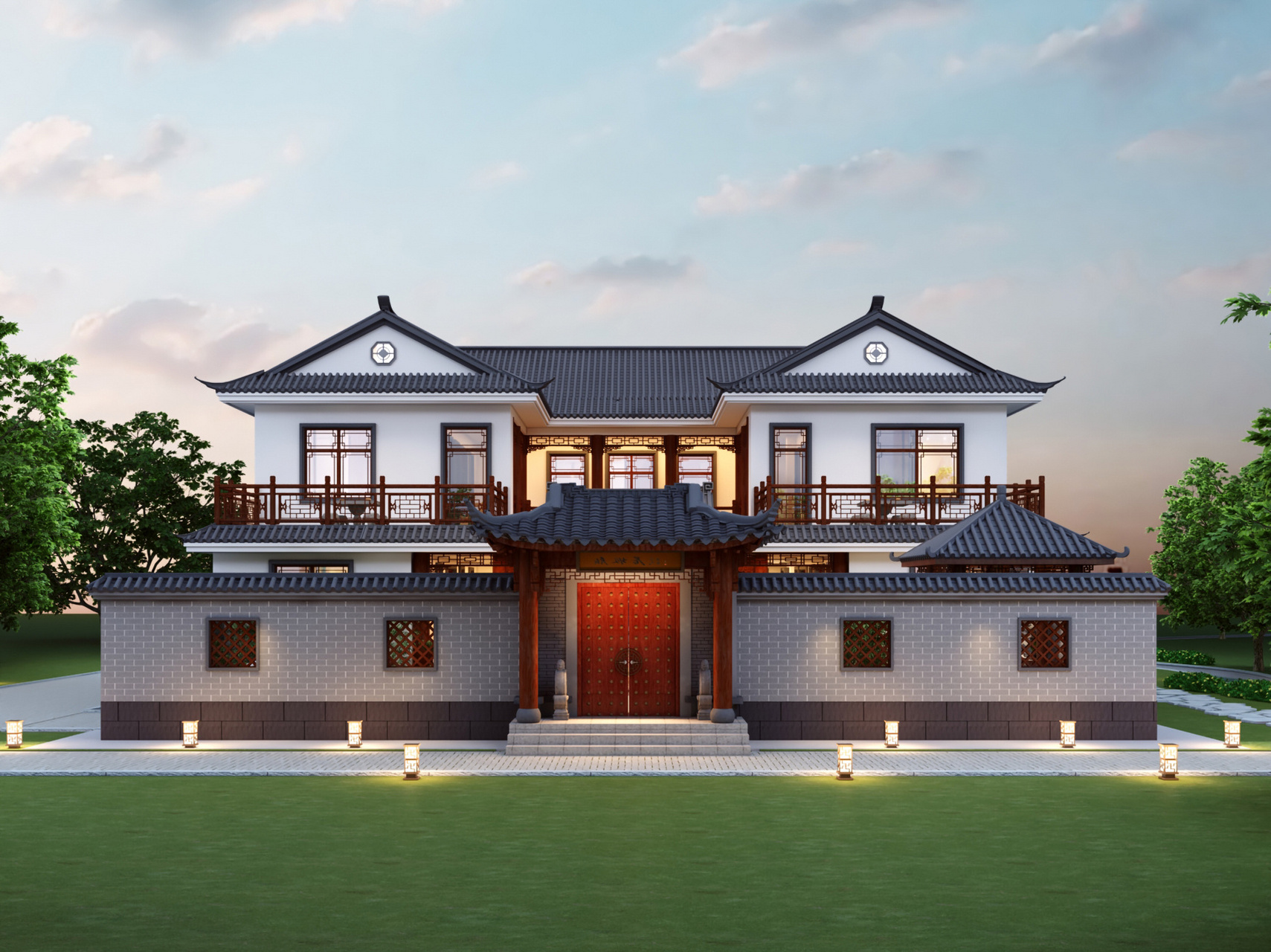 带车库二层天井合院(可定制) 仔细观察中式风格的建筑,带车库的好像不