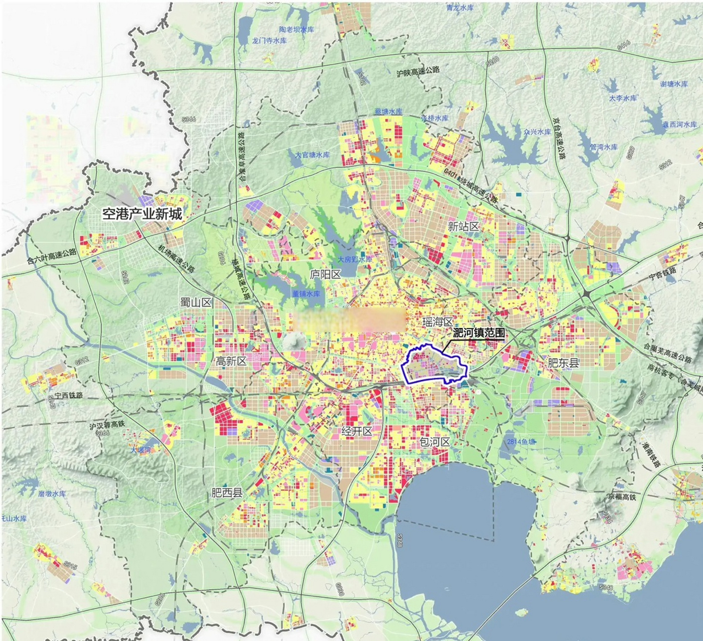 合肥市最新建設用地規劃圖,目前來看,對蜀山運河新城,合肥未來科技城