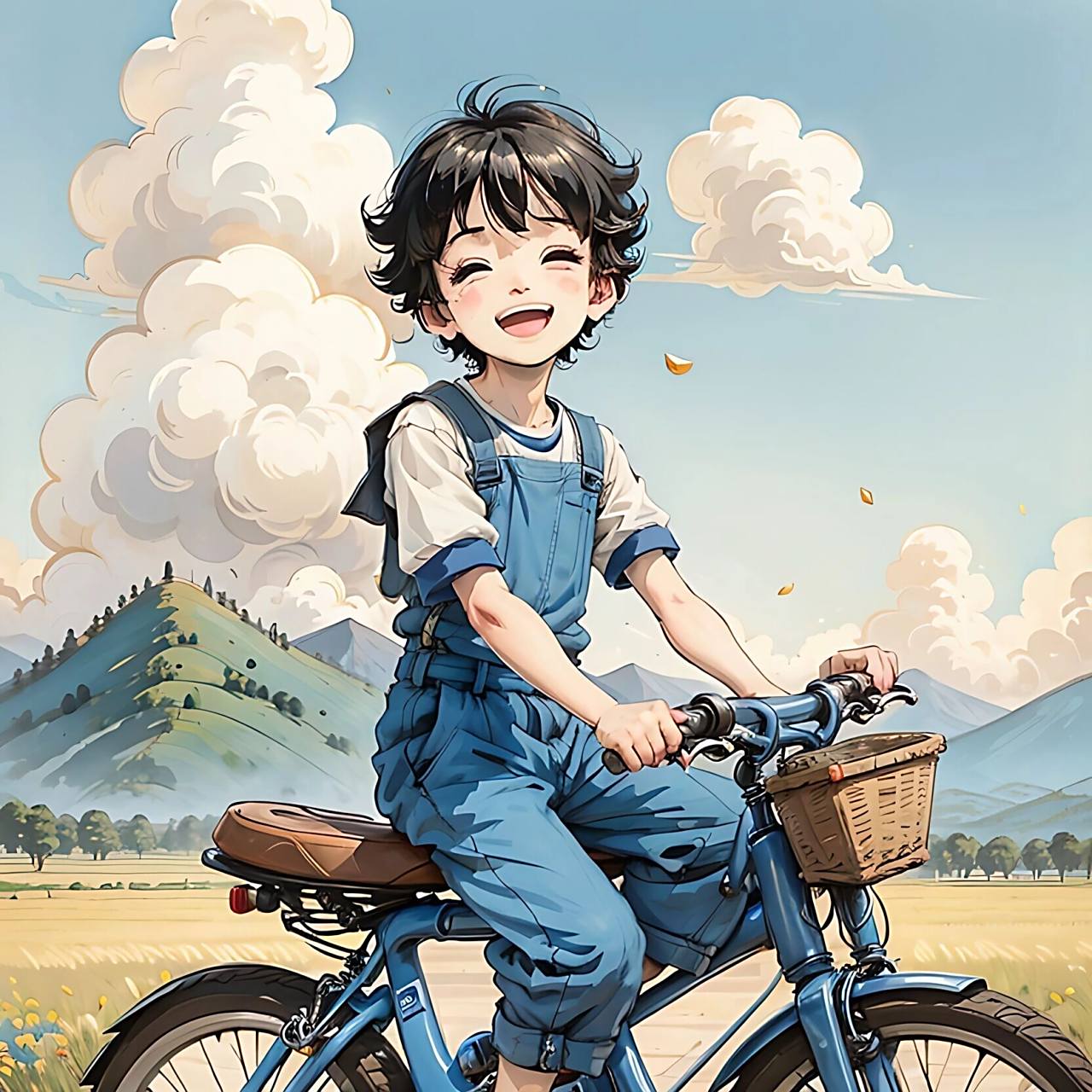 他感到无比的快乐,仿佛自己就是那个快乐的小精灵,在自行车上自由