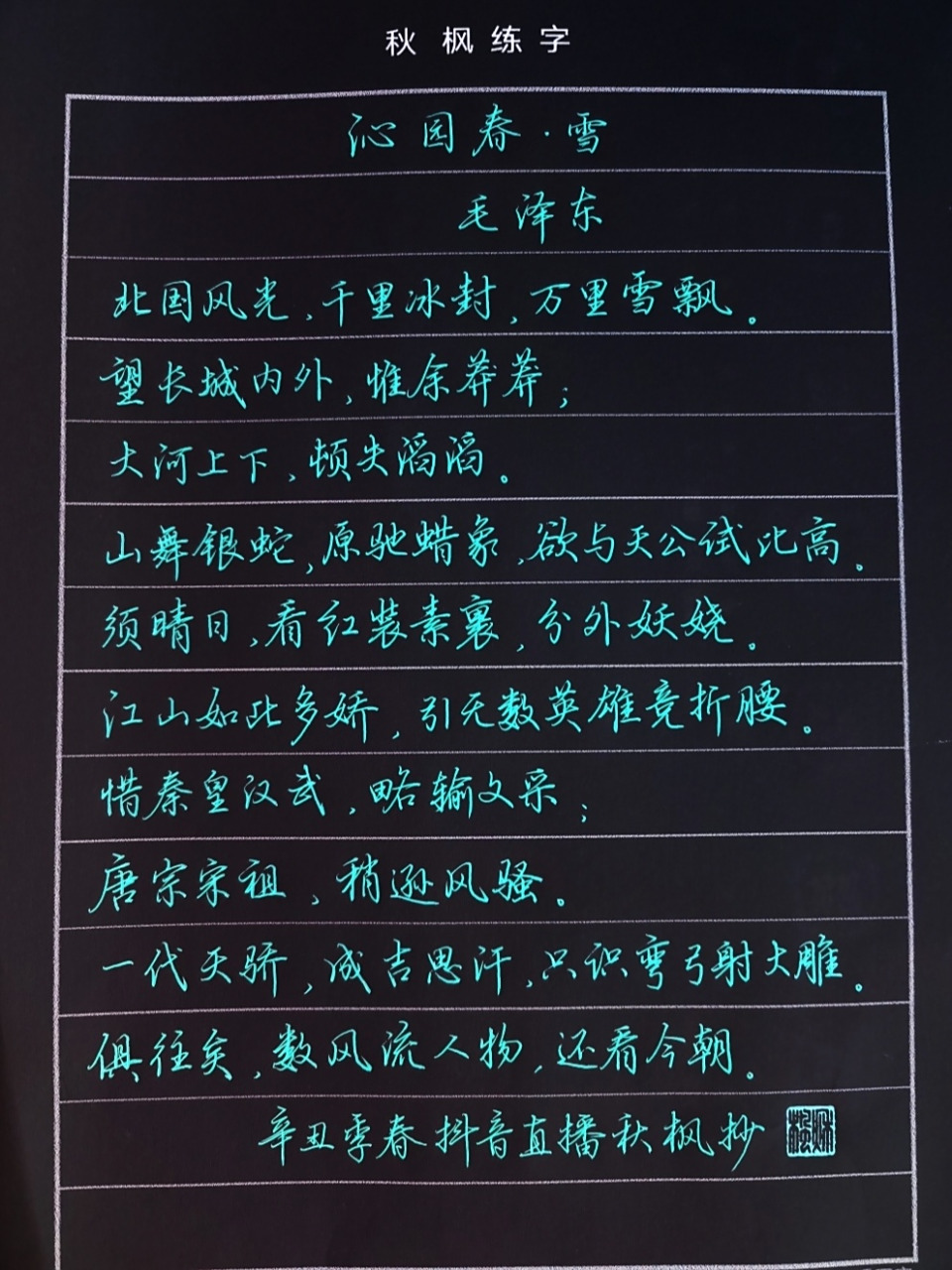 沁园春雪 硬笔行楷