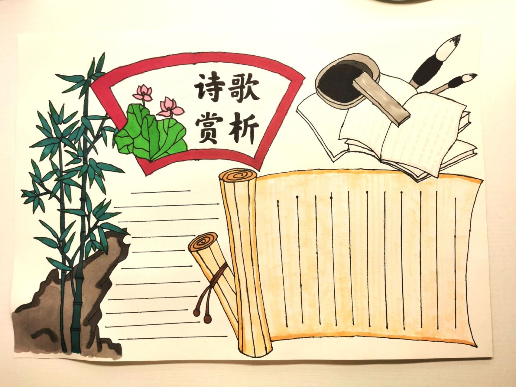 诗歌,古诗手抄报 这周小盆友学习诗歌啦,画了诗歌手抄报,也可以用作