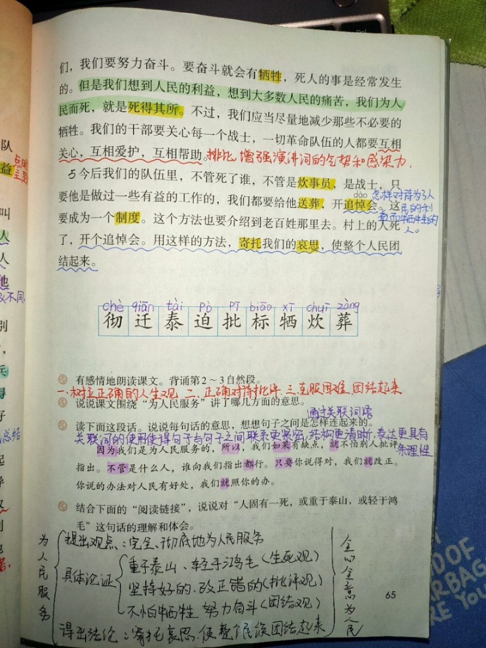 12《为人民服务》课文批注 #六年级下册语文笔记